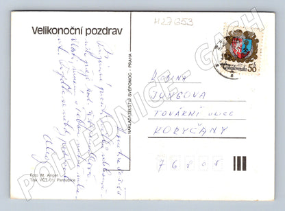 Pohlednice Velikonoční košík s kraslicemi a pečivem (M27653)