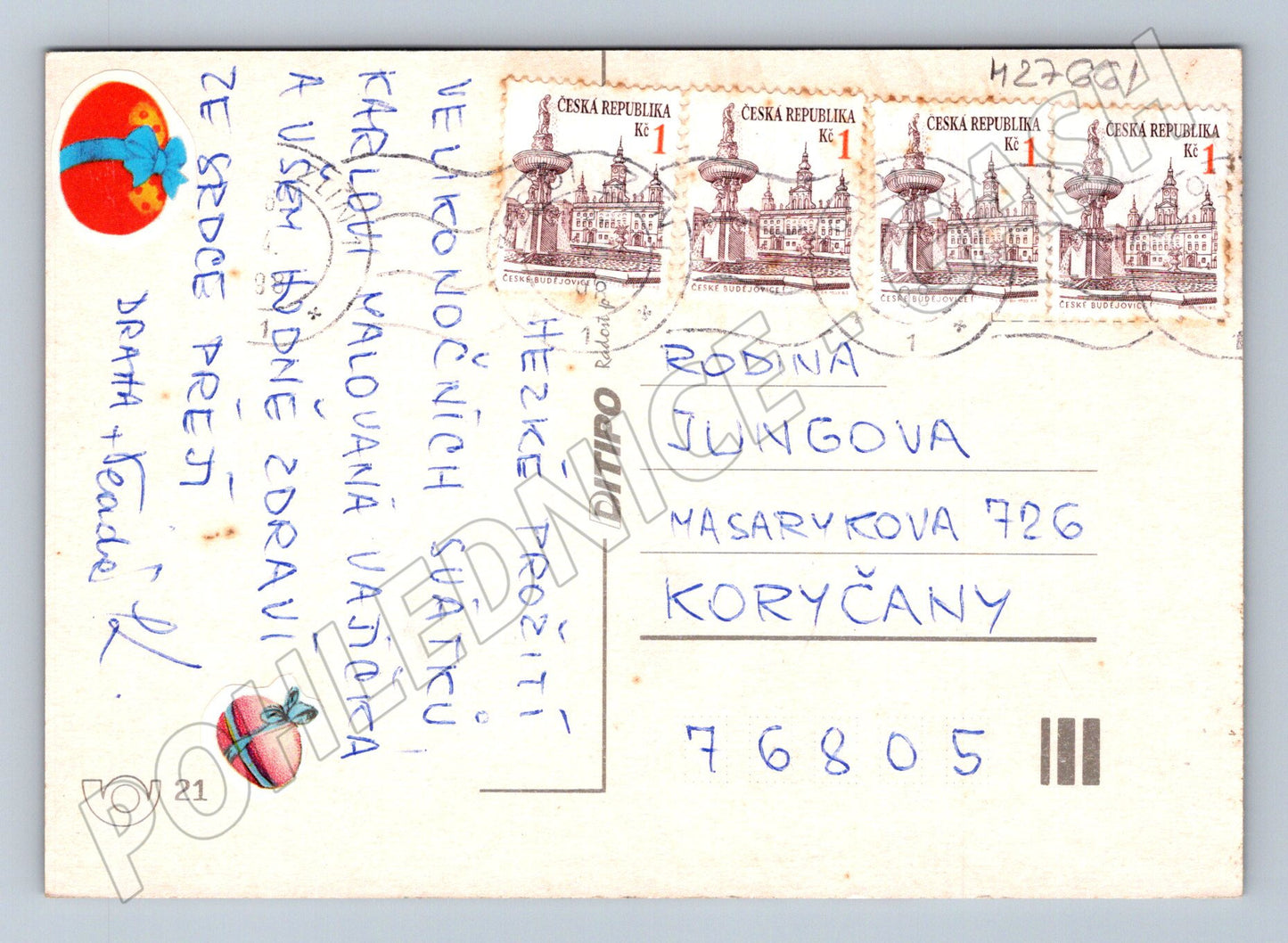 Pohlednice Velikonoční kuřátka a vejce (M27661)