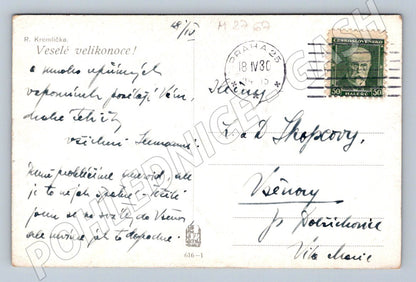 Postcard R Kremlička Easter motif 1930 (M2767)