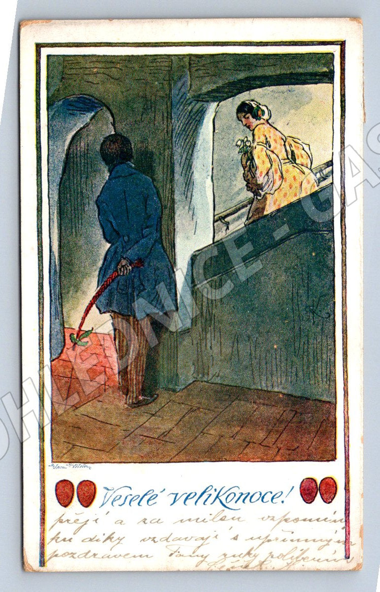 Postcard Easter drawing and text Czechoslovakia (M2768)