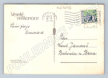 Pohlednice Velikonoční motiv kuřátko a vajíčka 1973 (M27683)
