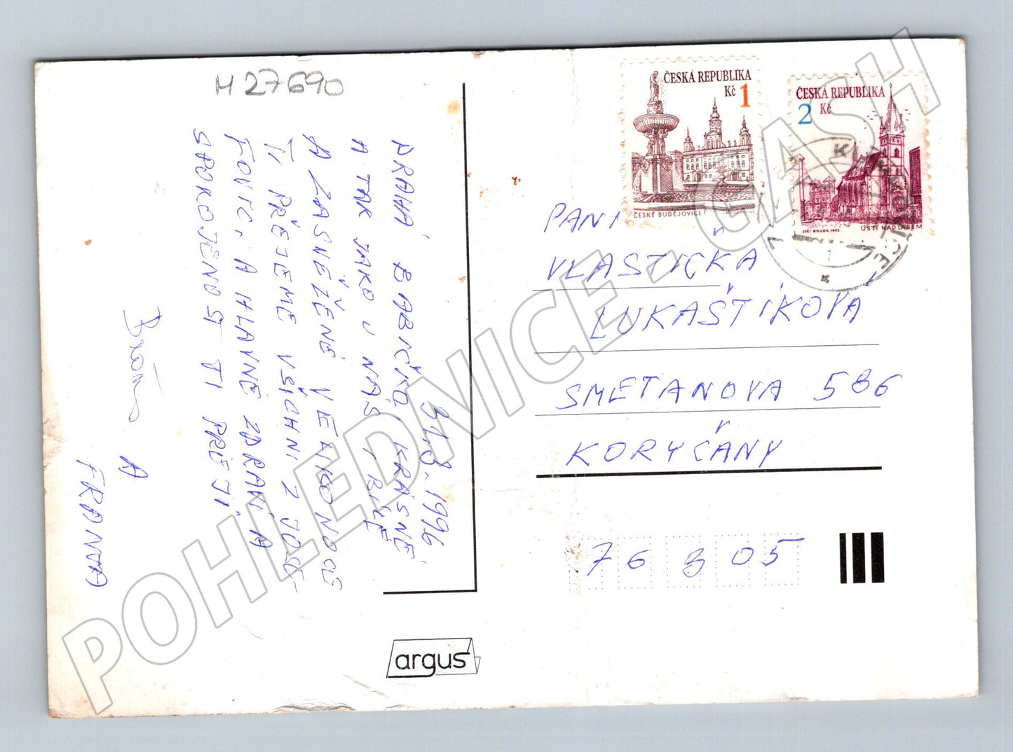 Pohlednice Velikonoce s domkem a vrbovými proutky 1996 (M27690)