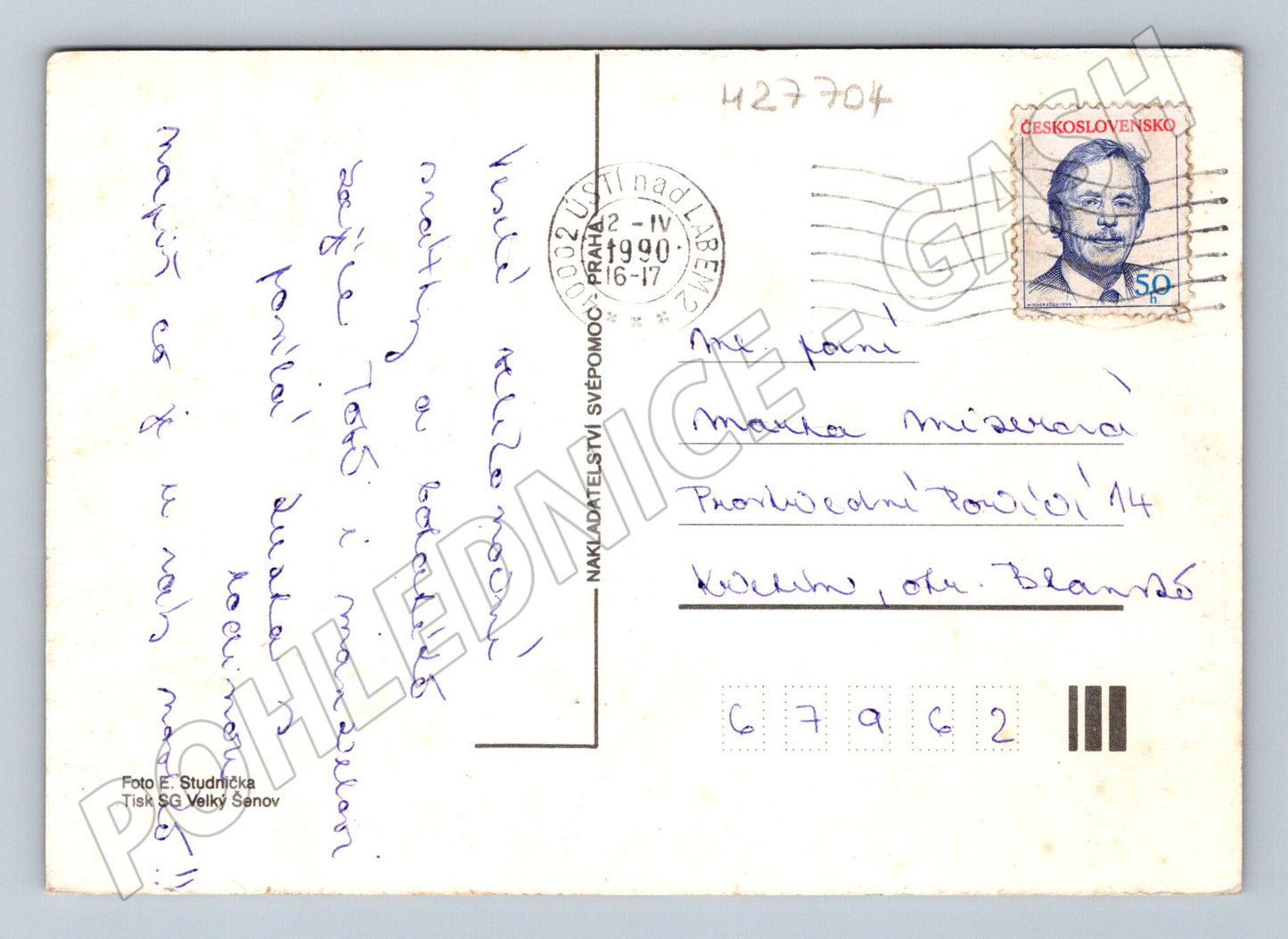 Pohlednice mládě zajíce pampelišky 1990 (M27704)
