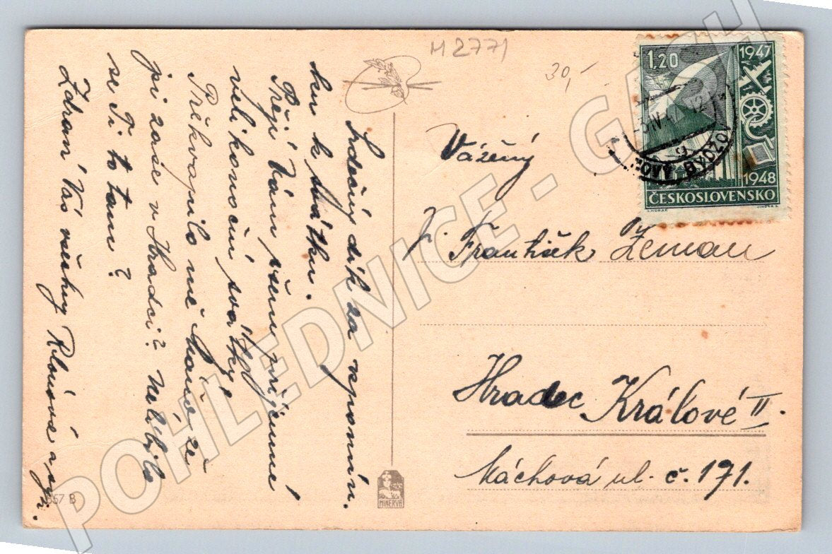 Postcard folk costumes Czechoslovakia 1947 (M2771)