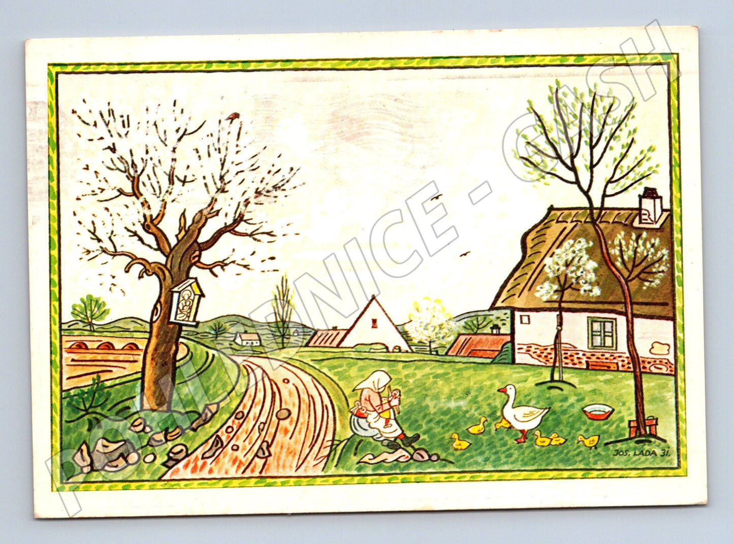 Pohlednice Josef Lada Velikonoce vesnická scéna 1986 (M27713)