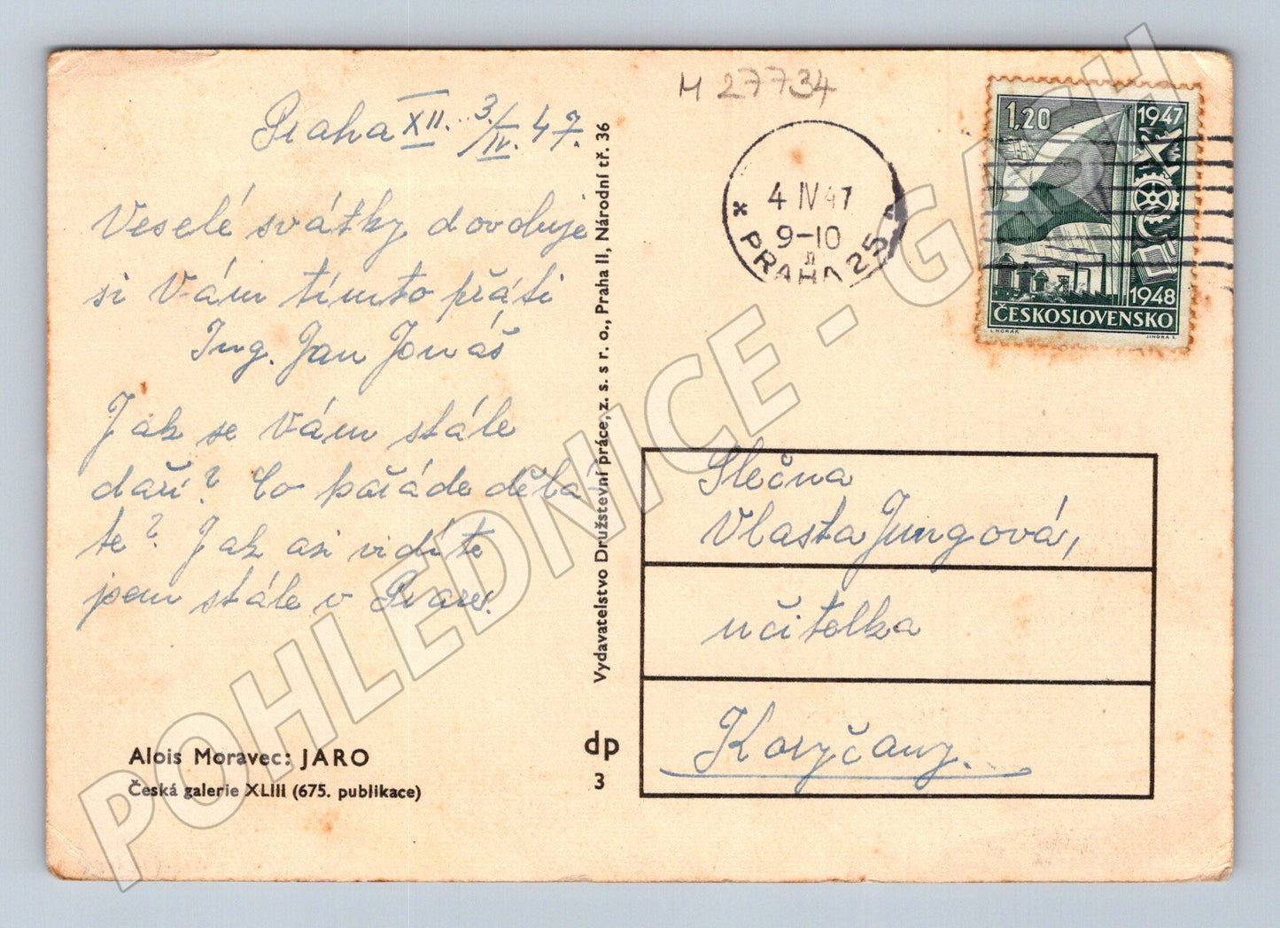 Pohlednice pastýř s ovcemi malba Alois Moravec 1947 (M27734)