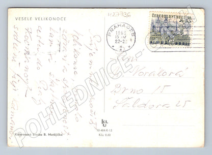 Pohlednice umělecká venkovská scéna Velikonoce 1965 (M27736)