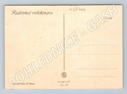 Pohlednice Velikonoce chlapec slepice kohout (M27740)