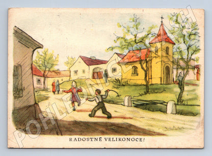 Pohlednice Velikonoce vesnický motiv 1938 (M27743)