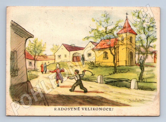 Pohlednice Velikonoce vesnický motiv 1938 (M27743)