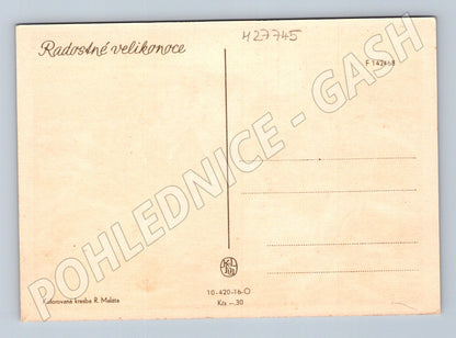 Pohlednice Velikonoce košík s kraslicemi (M27745)