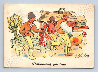 Pohlednice Velikonoční pozdrav lidé v kroji 1932 (M27746)
