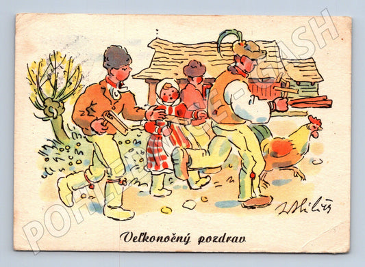Pohlednice Velikonoční pozdrav lidé v kroji 1932 (M27746)