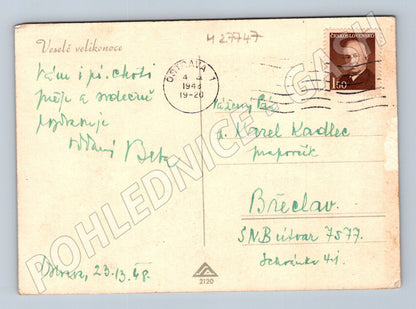 Pohlednice Velikonoce chlapec s vejci zajíc 1943 (M27747)