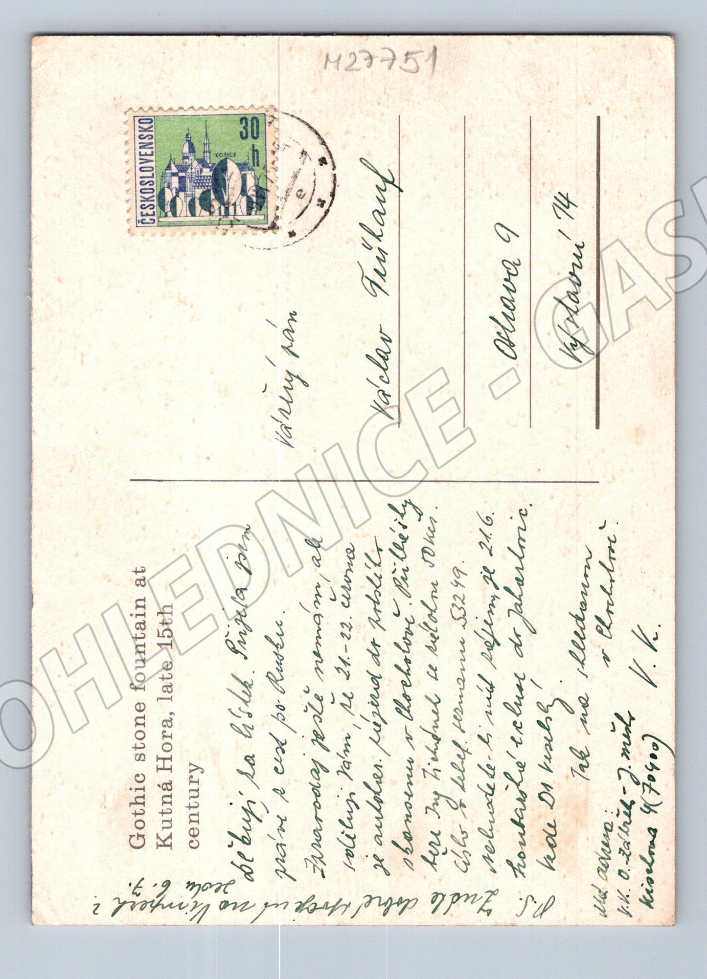 Pohlednice Kutná Hora Kamenná kašna 1942 (M27751)
