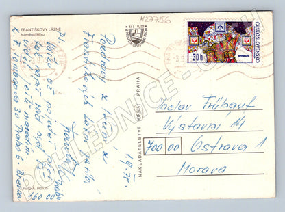 Pohlednice Františkovy Lázně Náměstí Míru 1989 (M27756)