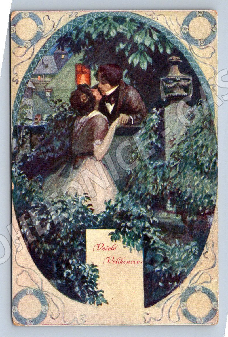 Postcard couple in traditional costume, folk motif (M2776)