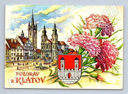 Pohlednice Klatovy náměstí s kostely 1972 (M27763)