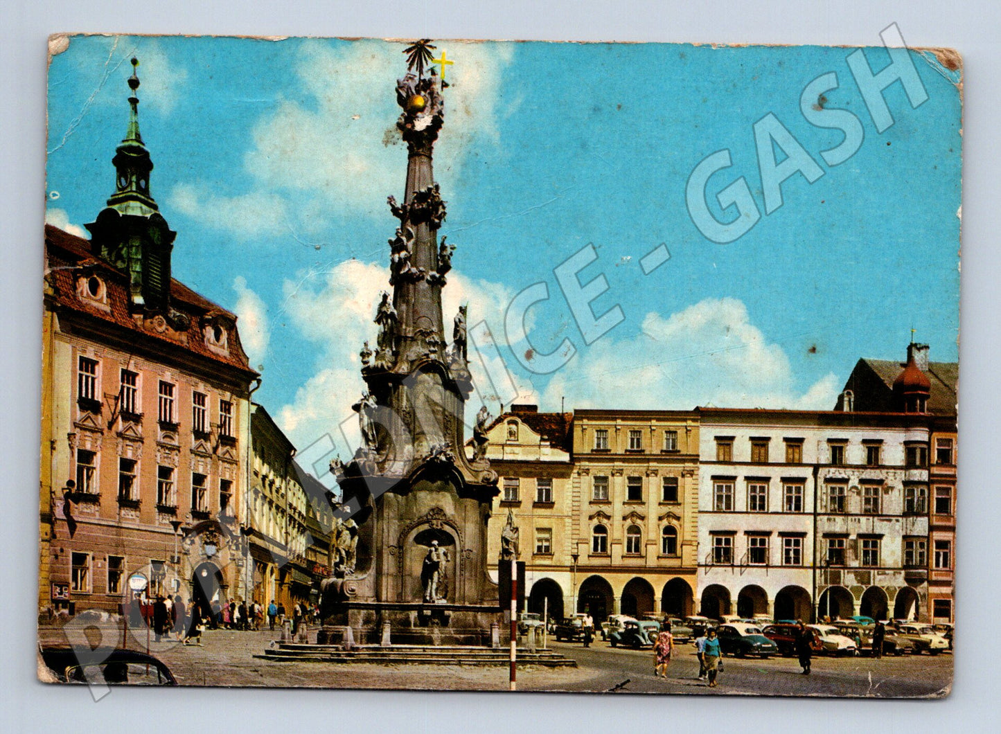 Pohlednice Jindřichův Hradec náměstí s morovým sloupem 196x (M27774)
