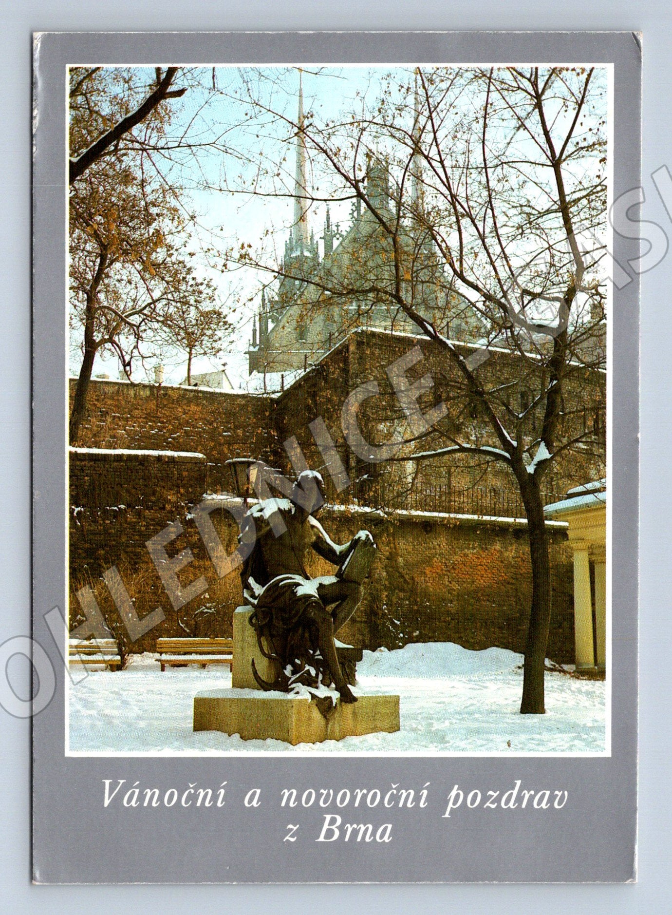 Pohlednice Brno Vánoční novoroční pozdrav socha 1982 (M27781)