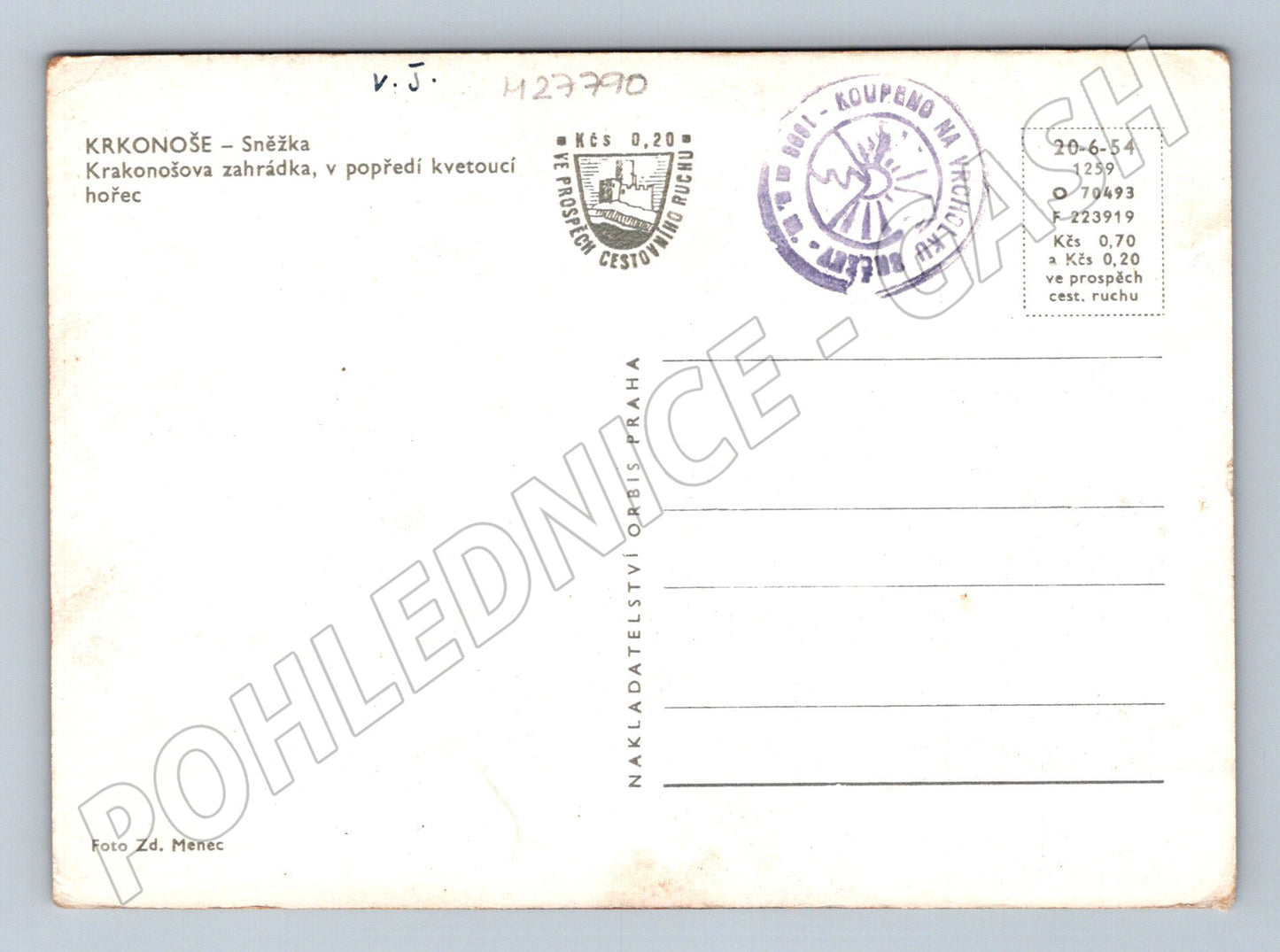 Pohlednice Krkonoše Sněžka Krkonošova zahrádka 1954 (M27790)