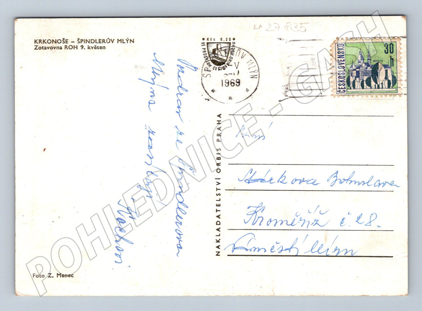Pohlednice Špindlerův Mlýn Zotavovna ROH 9. květen 1969 (M27835)