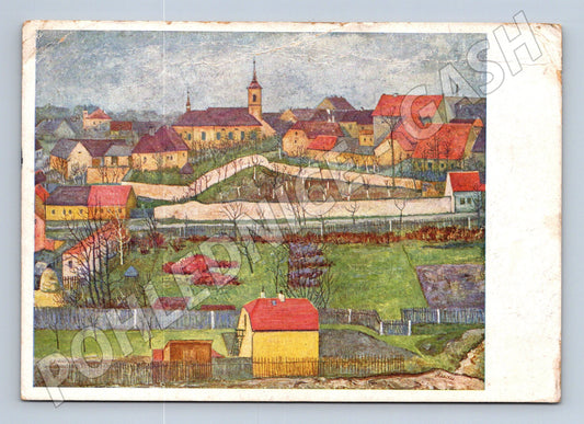 Pohlednice Nové Strašecí kostel a domy (M27846)