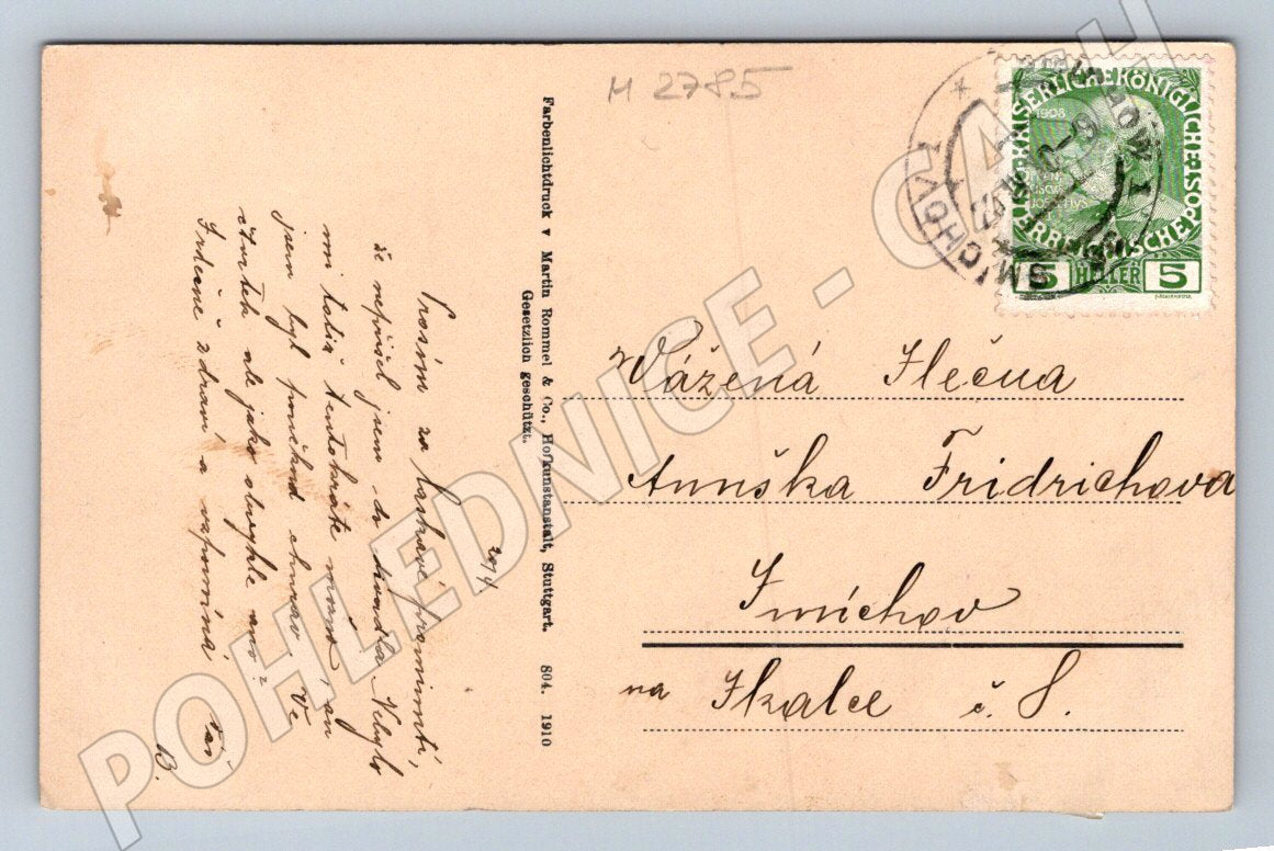 Pohlednice fialové květy 1910 Martin Rommel Co (M2785)
