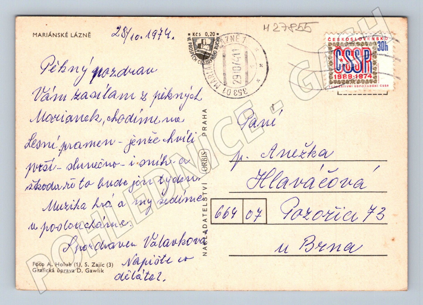 Pohlednice Mariánské Lázně kolonáda a budovy 1974 (M27855)
