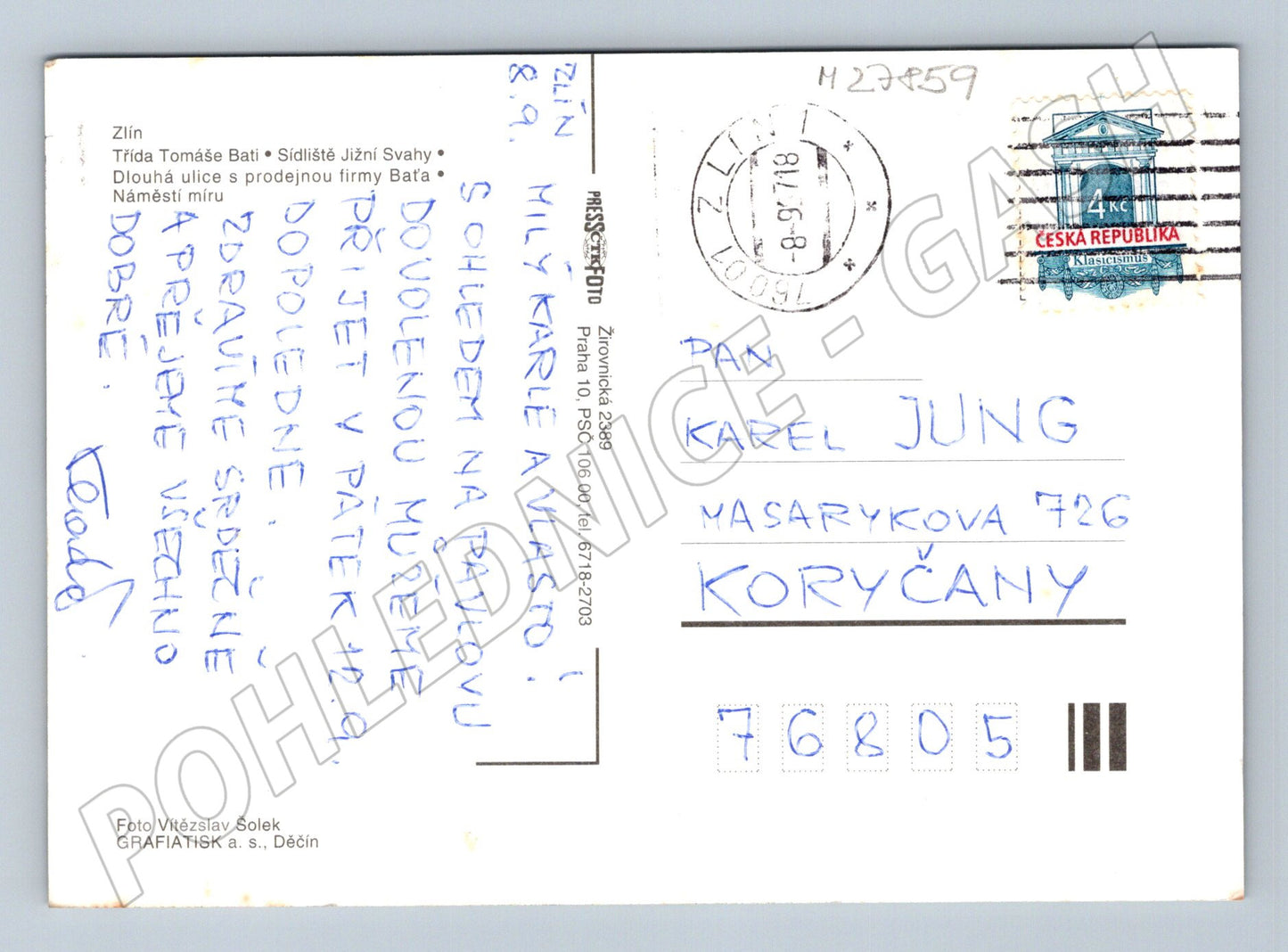 Pohlednice Zlín různé pohledy 1989 (M27859)