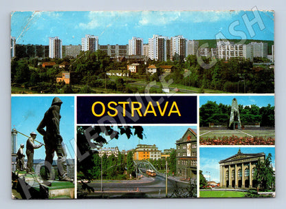 Pohlednice Ostrava koláž s horníky a památníkem 1979 (M27871)