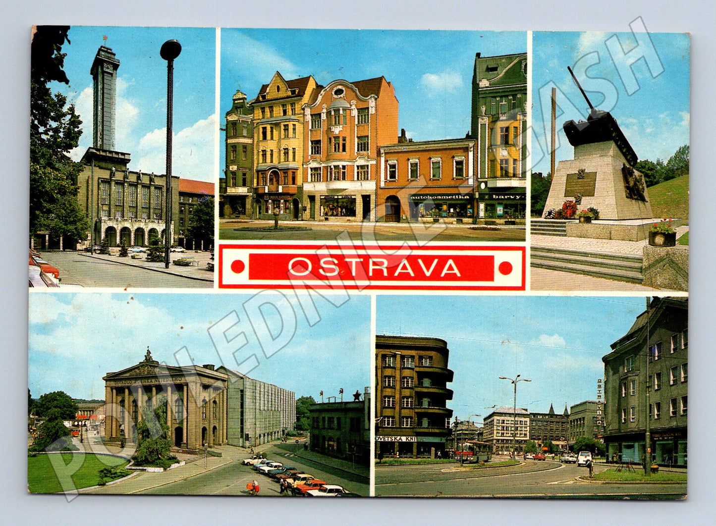 Pohlednice Ostrava koláž s tankem 1961 (M27877)