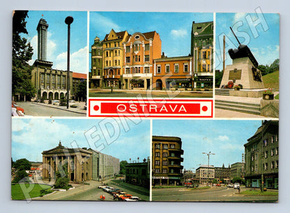 Pohlednice Ostrava koláž s tankem 1961 (M27877)