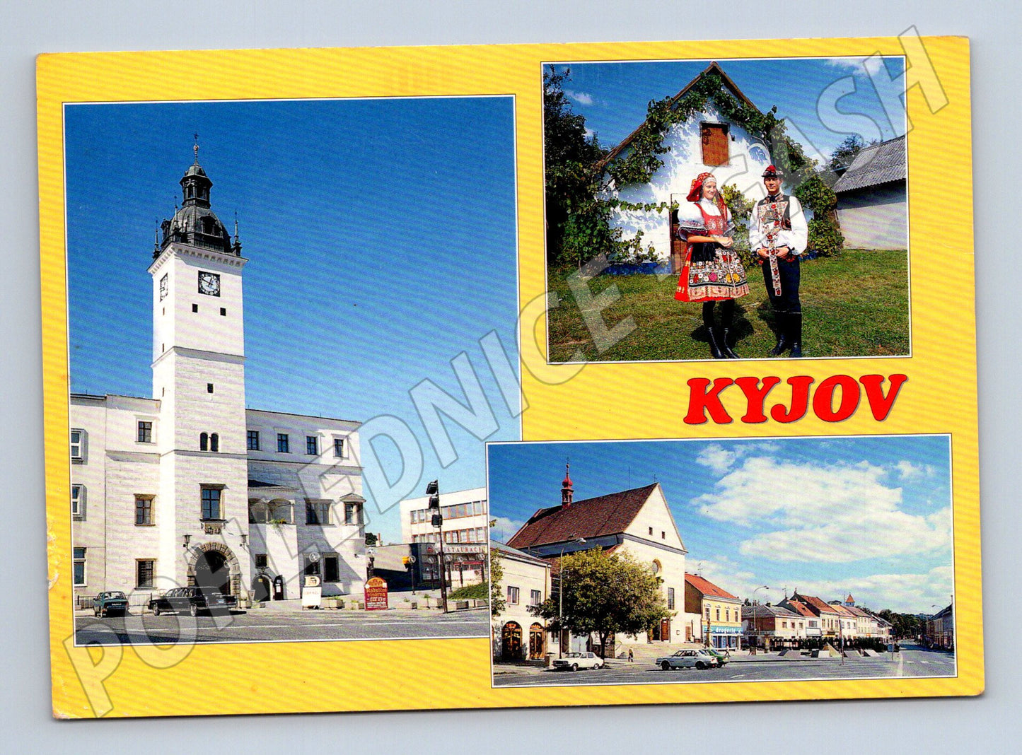 Pohlednice Kyjov radnice folklór ulice 2001 (M27882)
