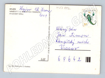 Pohlednice Kyjov radnice folklór ulice 2001 (M27882)