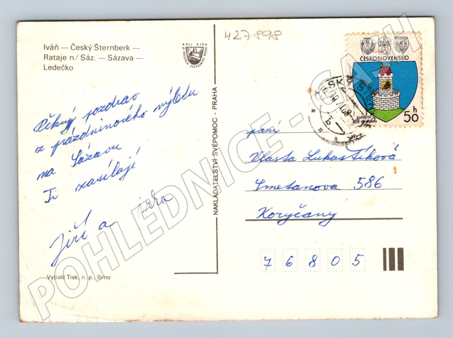 Pohlednice Posázaví Český Šternberk Rataje Sázava 1988 (M27898)