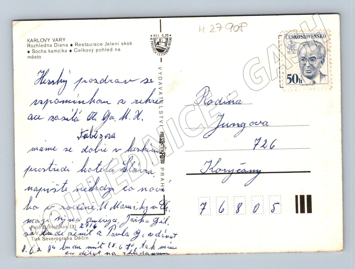 Pohlednice Karlovy Vary Diana Jelení skok a město (M27908)