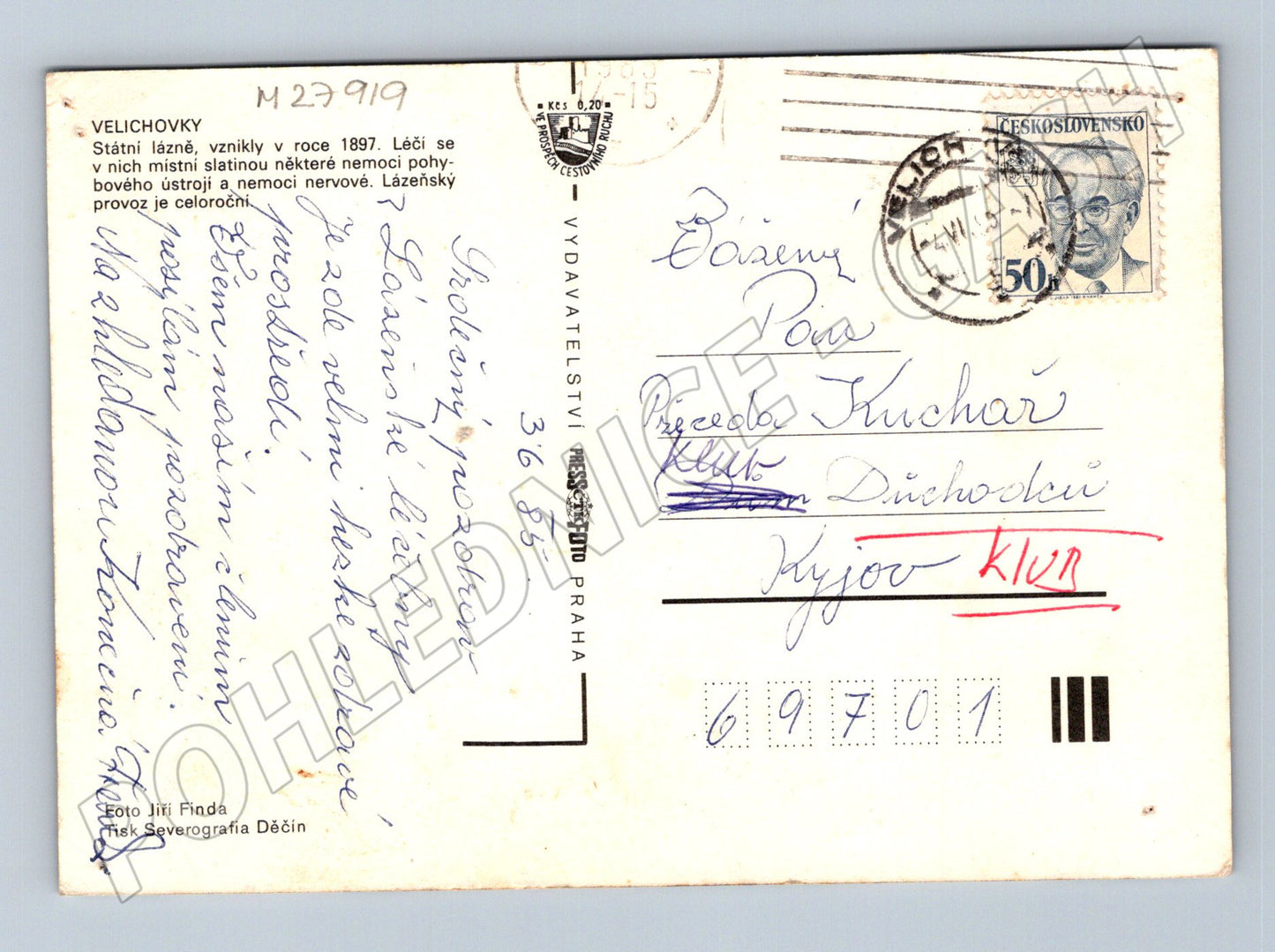 Pohlednice Velichovky lázně bazén 1985 (M27919)