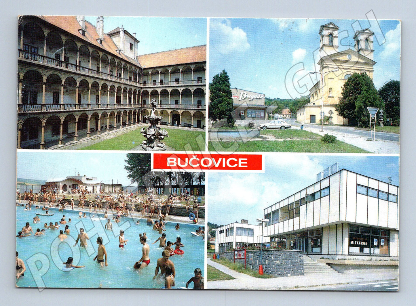 Pohlednice Bučovice zámek koupaliště obchodní středisko (M27933)