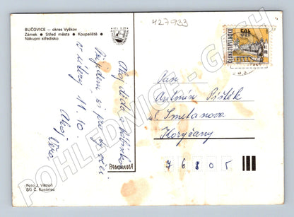 Pohlednice Bučovice zámek koupaliště obchodní středisko (M27933)