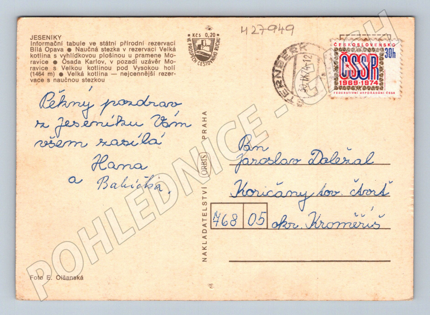 Pohlednice Jeseníky Chráněná krajinná oblast 1974 (M27949)