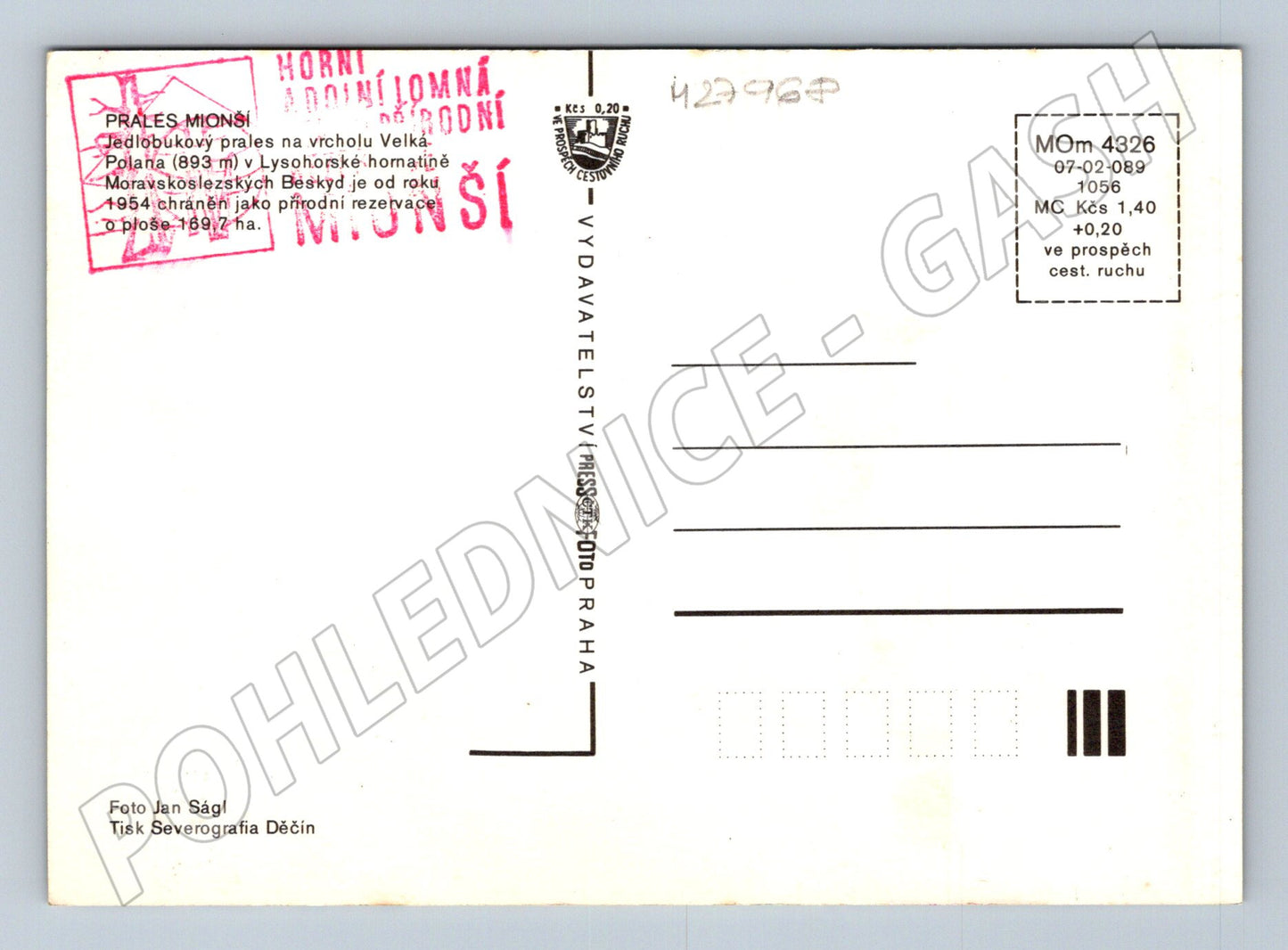 Pohlednice Prales Mionší přírodní rezervace 1989 (M27968)