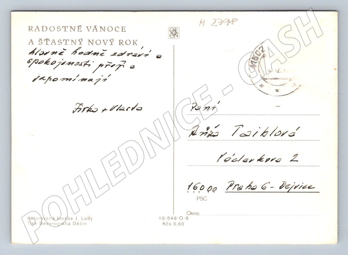 Postcard Josef Lada St. Nicholas angel and devil in the village (M2798)