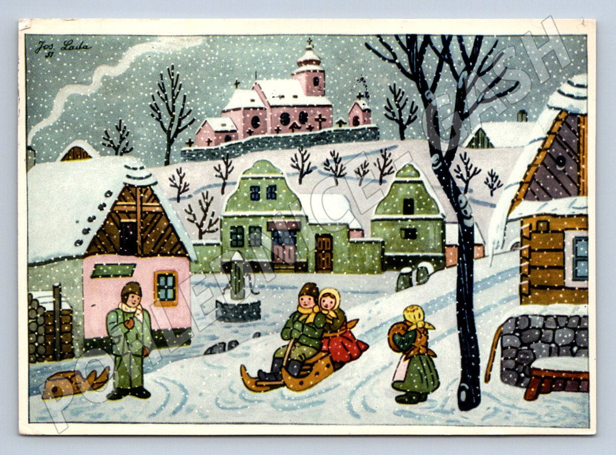 Postcard Josef Lada winter motif 1957 (M2799)