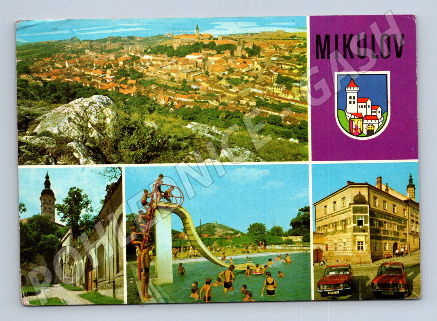 Pohlednice Mikulov celkový pohled a koupaliště 1970s (M28019)
