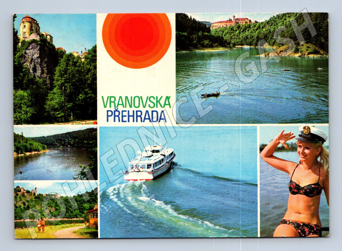 Pohlednice Vranovská přehrada panorama lodě žena 1972 (M28026)