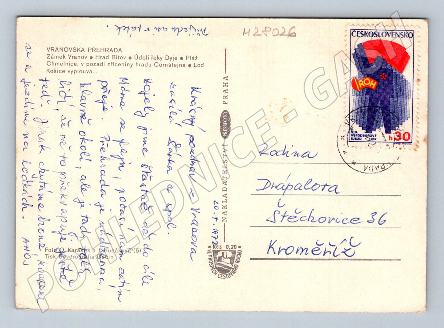Pohlednice Vranovská přehrada panorama lodě žena 1972 (M28026)
