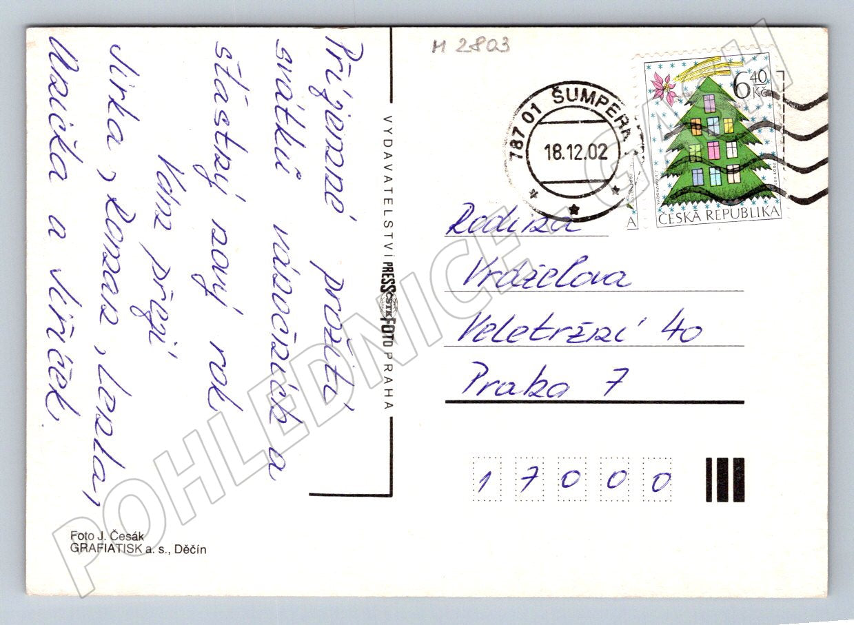 Postcard Czech Republic 2002 Christmas card and stamp (M2803)