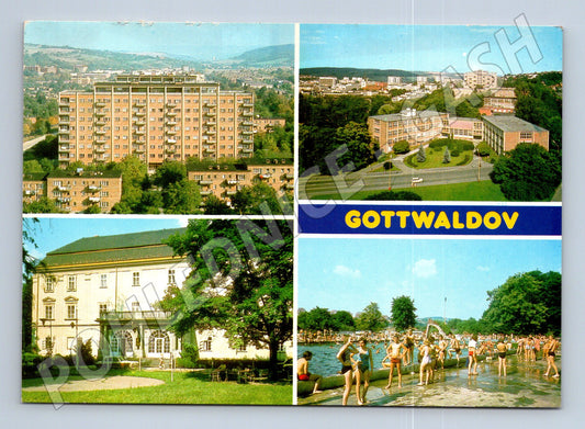Pohlednice Gottwaldov pohledy na město a koupaliště (M28038)