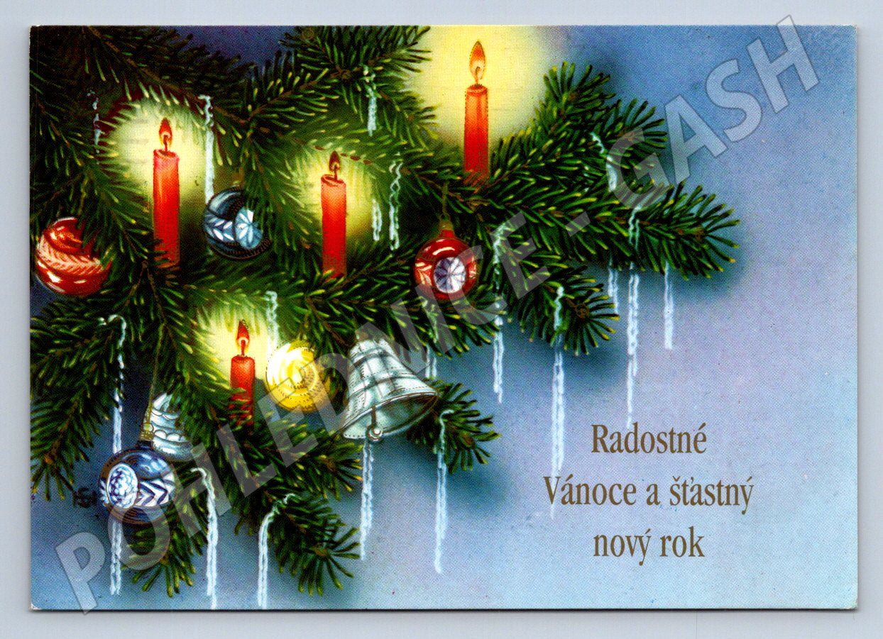 Merry Christmas branch and candles postcard (M2804)